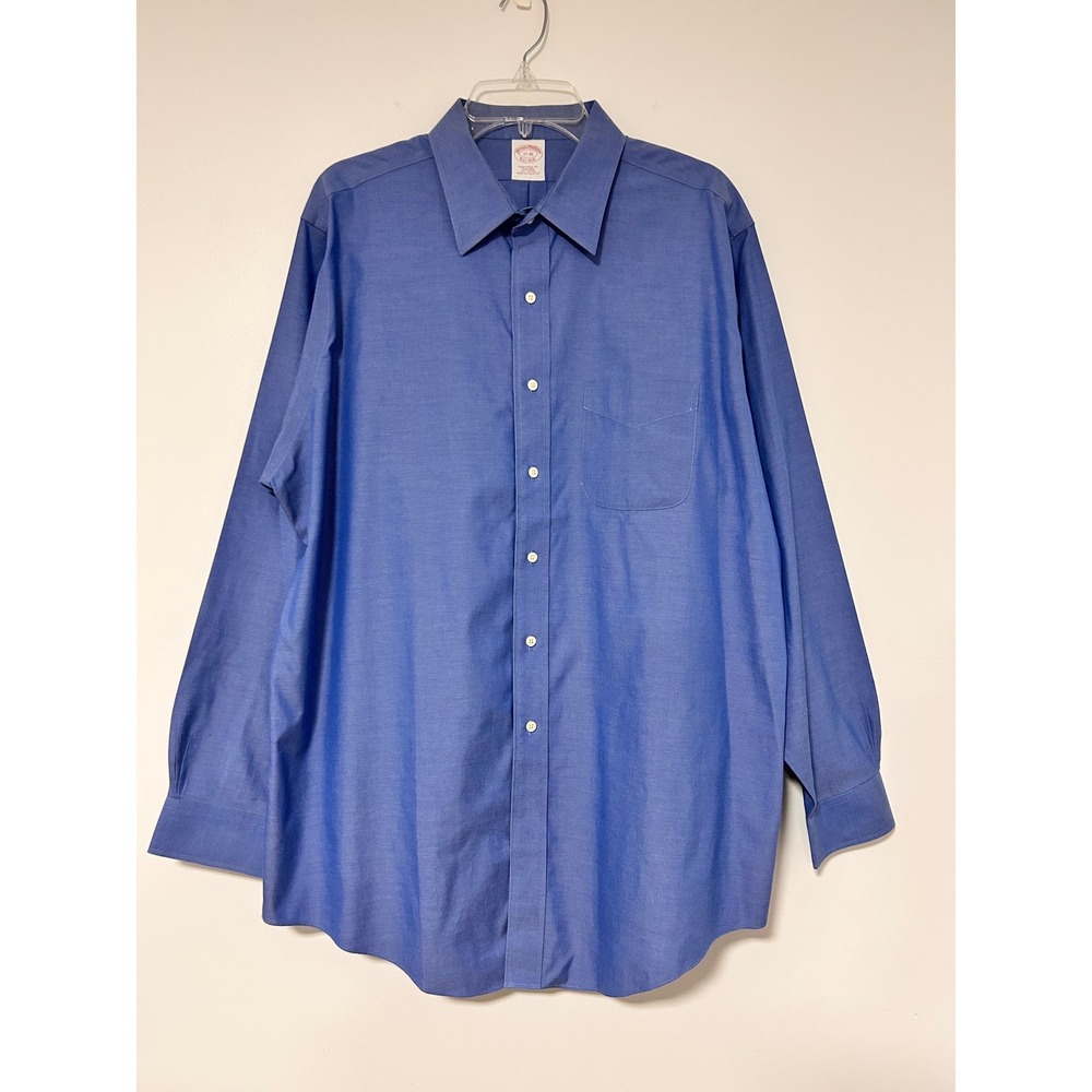 Brooks Brothers Mens 17-35 Traditional Fit Blue Non-Iron Cotton Dress Shirt